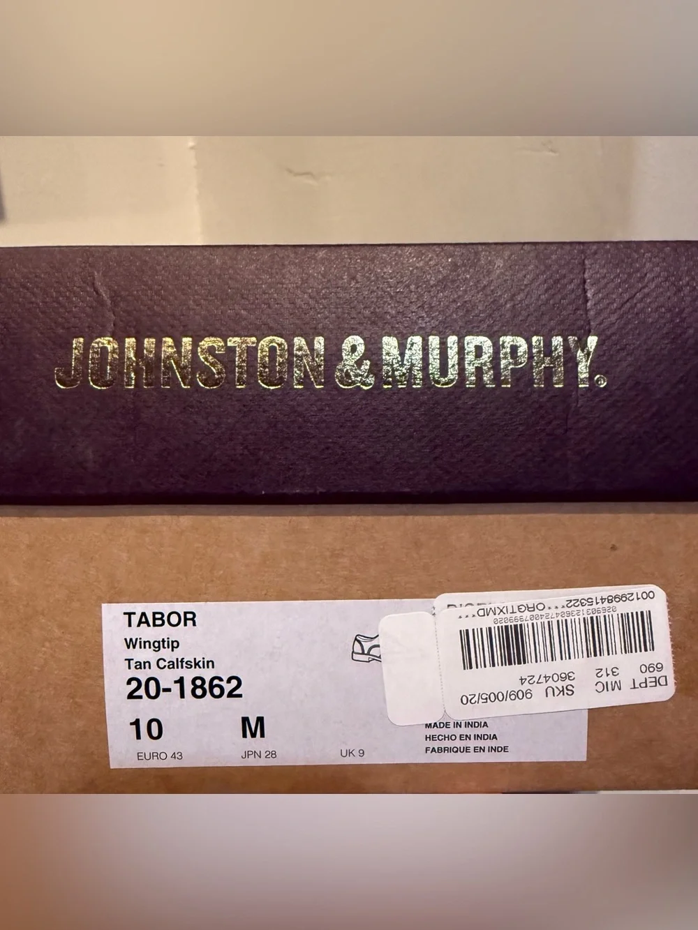 NEW**Johnston & Murphy Men's Tabor Tan Leather Wingtip Derby